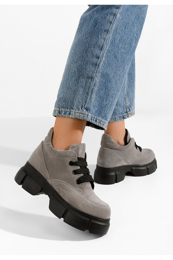 B T Shoes Γυναικεία δερμάτινα μποτάκια Kianna γκρι