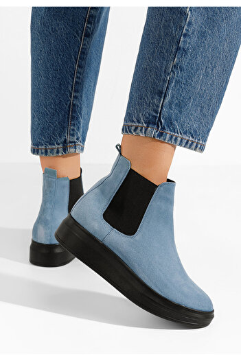 B T Shoes Γυναικεία δερμάτινα μποτάκια Oleira V2 μπλε