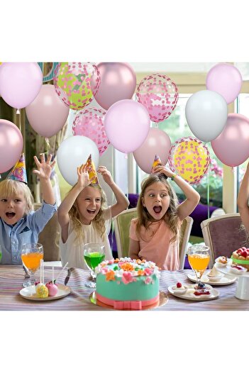 Flippy Set of 16 Metallic Latex Balloons, Flippy, Party, 30 cm, White, Pink, Transparent Confetti 2.8 g