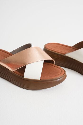 ripuvainen Floare Women's Flat Genuine Leather Slippers - White/Gold