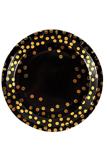 Flippy Set 10 Disposable Plates, Flippy, Polka Dot Print, Cardboard, Diameter 23 cm, Black/Gold