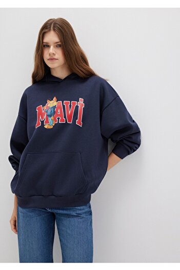 Mavi Oversized Sweatshirt with Cat Logo Print