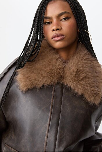 Stradivarius Oversize Kombinli Suni Deri Ceket