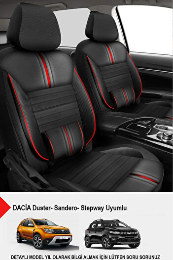 GM-DESIGN Carbon Red Luxury Leather Auto Seat Cover-(Compatible with Dacia Sandero-Stepway-Duster)