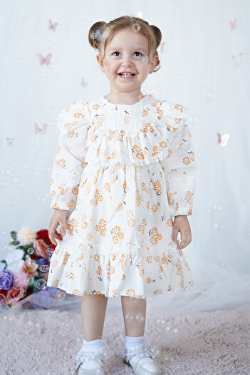 ALYRA Baby Girl Dress Long Sleeve Ruffled Cotton Birthday Party Special Occasion Wedding Casual Girl's Dress