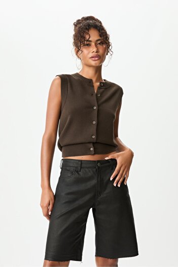 Stradivarius Mumlu Görünümlü Jean Bermuda