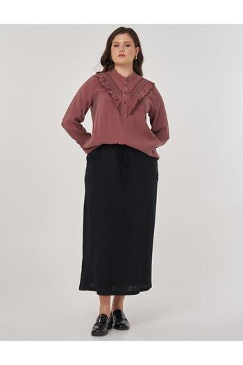 Kayra Button Detailed Shirt Collar Blouse Dark Rose