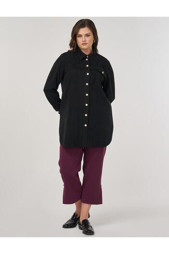 Kayra Button Detailed Suede Tunic Black
