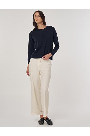 Kayra Button Detailed Shirt Collar Cardigan Navy Blue
