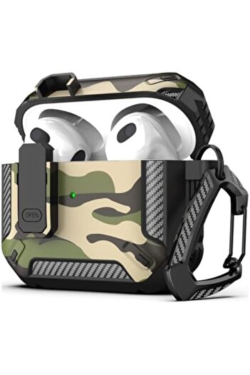 O Ozone AirPods 4 Case Cover (2024) with Secure Lock Clip | Camouflage Design Military Design |Green