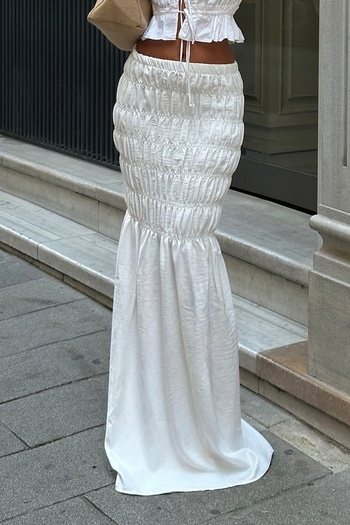 World Fashion Trends 12955 Ecru Stripe Ruffled Maxi Woven Skirt