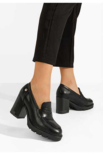 B T Shoes Black Delora heeled loafers