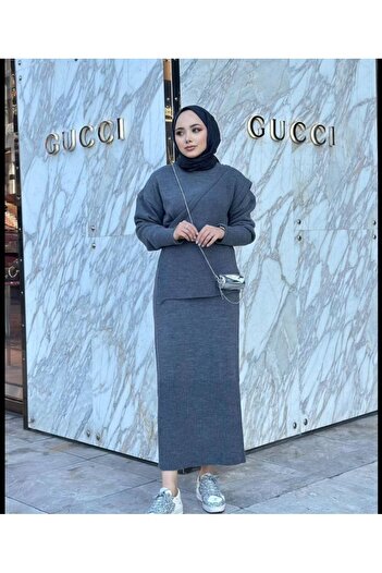 MY QILAM Knitwear Dress with Side Ties Vest Standard Size (between 36/44) Gray