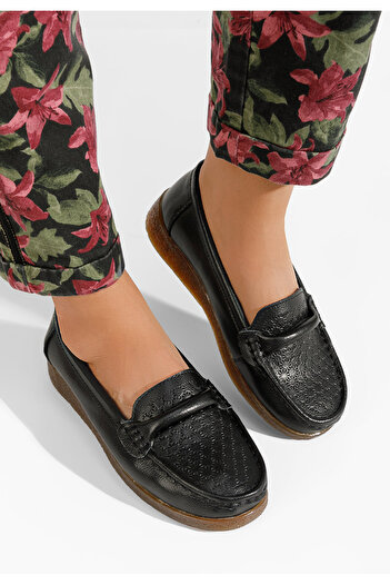 B T Shoes Δερμάτινα μοκασινια γυναικεια Telisa μαύρα