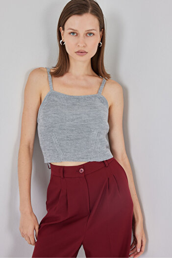 Bigdart Γυναικεία Crop Top Μπλούζα με λουράκι 15934 - Γκρι
