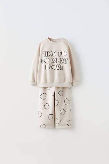 Lolliboomkids Girl's Slogan Text Detailed Sweatshirt + Leggings Top and Bottom Set