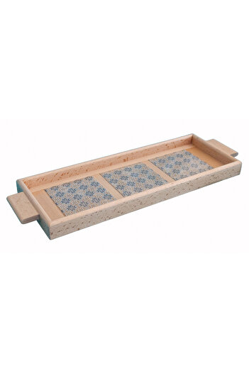 Kumiko Art Wooden tray decorated with 3 tiles, 46x15x3 cm