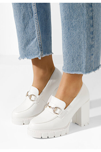 B T Shoes Loafers με τακουνι Reena λευκά