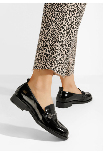 B T Shoes Čierne kožené mokasíny Vibia