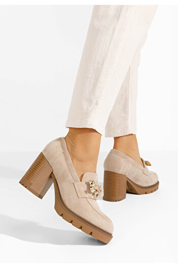 B T Shoes Loafers γυναικεια με τακουνι Breva μπεζ
