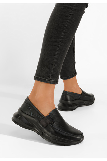 B T Shoes Černé kožené polobotky Amelya