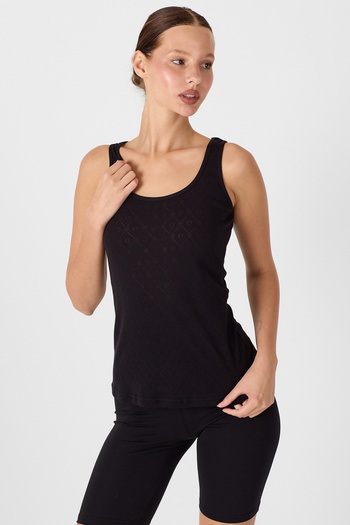 Malabadi Women's Black Thick Strap 100% Cotton Jacquard Tank Top 354