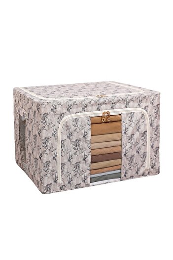 Flippy Storage Box, Flippy, 66L, Textile Material, 50 x 40 x 33 cm, for Clothes and Linens, Bamboo Pattern,