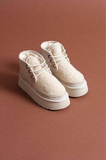 yezy shoes Γυναικείες ορθοπεδικές μπότες από δέρμα αγελάδας με χοντρή σόλα με γούνα εσωτερικά και εξωτερικά