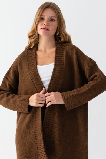 Noi Belis Basic Midi Length Oversize Soft Textured Knitwear Cardigan Aw25Hi0012