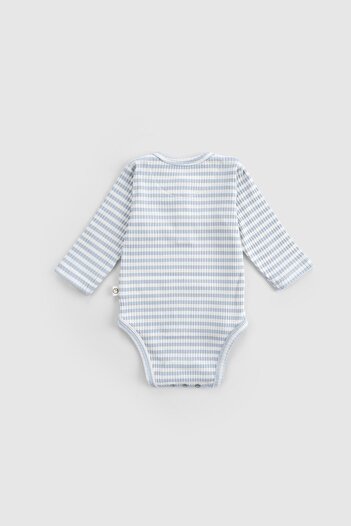 Little Gusto Modal Baby Body Long Sleeve Blue Bodysuit with Adjustable Snaps