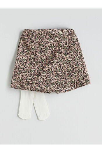 LC Waikiki Black Floral Girl's Shorts Skirt and Pantyhose 2-Piece Set
