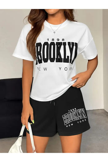 Flaubert -Brooklyn Printed Cotton Oversized T-Shirt Shorts 2-Piece Set Plus Size