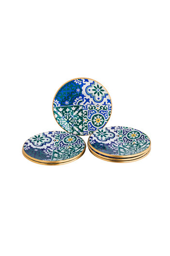 Bosphorus Glass Turkish Glass Tea Saucer Set, 6 Pieces, 12 cm, Modern Colors