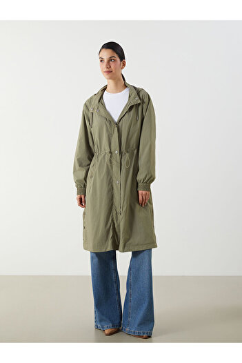 LC Waikiki Khaki Women's Hooded Plain Raincoat