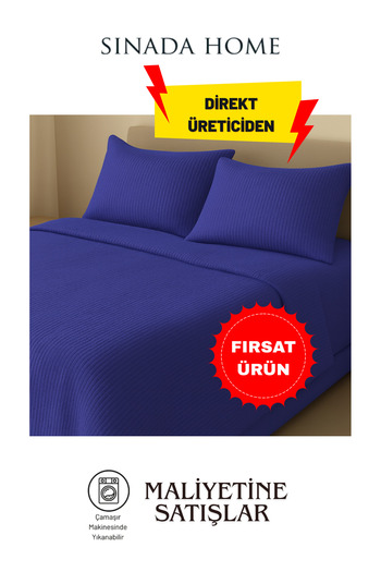 Sinada Indigo Blue Waffle Square Patterned Pique Set
