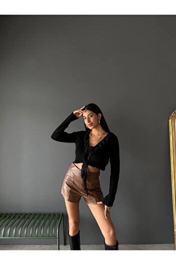 sencicollection Women's Tulle Detailed Lace-Up Premium Cardigan