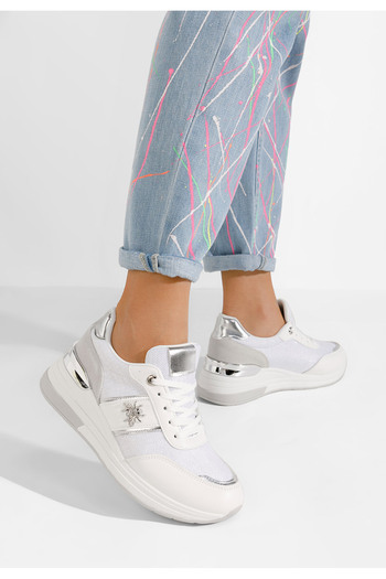 B T Shoes Bílé dámské tenisky na klínku Gisela