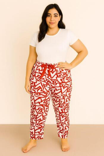 Pemilo Women's Plus Size Patterned Milan Single Bottom Red