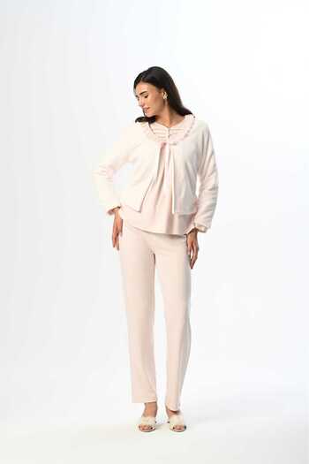 Lohussa Women's Powder Fleece Dressing Gown with Lace Winter Special Design Maternity Maternity Dressing Gown Pajama Set