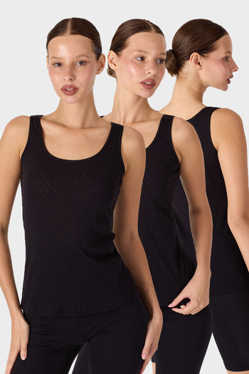Malabadi Women's Black 3-Piece Thick Strap 100% Cotton Jacquard Undershirt 3m354