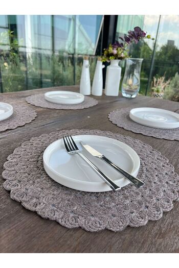Home Inn Home Textile 4-Piece Lace Placemat - Stain Resistant - Anthracite Gray 33 X 33 cm