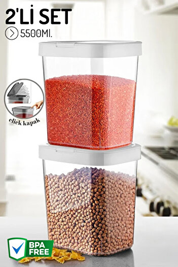 Nandy Home Set of 2 Mega Size Click Lid Storage Containers - Food, Legumes, Organizer - 5500ml.