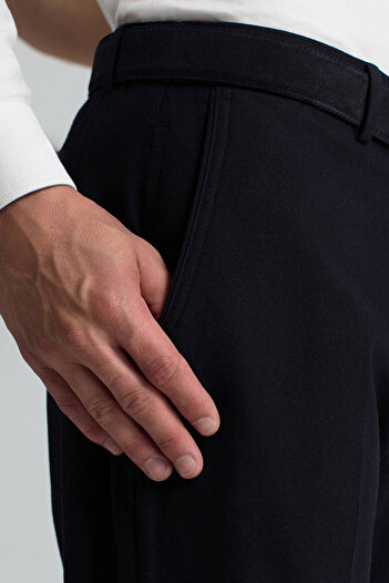 Hemington Saf Yün Bağcık Detaylı Lacivert Chino Jogger Pantolon
