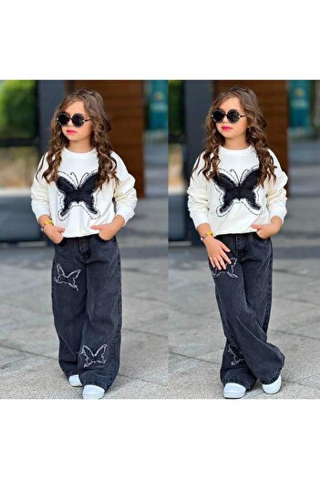 RAPAPA Girl's Butterfly Figured Jeans Set 2609B