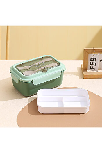 SUMAKA Lunch Box 800ml 2 Compartments Student Sealed Adult With Spoon And Fork Leak Proof Microwavable