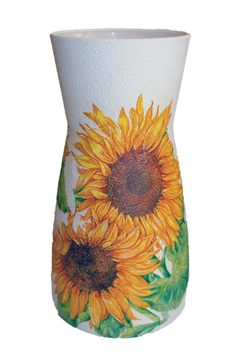 Kumiko Art Vase decorated with sunflowers, 10x10x20 cm