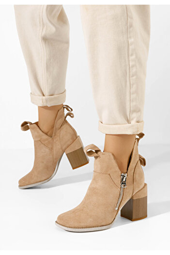 B T Shoes Khaki kotníkové boty na podpatku Iriel