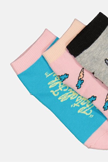 Looney Tunes Kids Girl 3 Pairs Graphic Pattern Ankle Socks, Multicolor