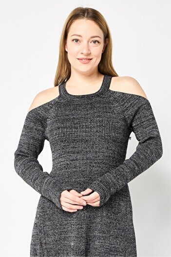 LONDON TIMES Women Metallic Fit and Flare Dress, Heather Black