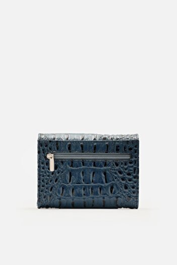 MAFİ Genuine Croco Leather Nero Women's Wallet Wallet 13X9 Cm, Back Zipper, Double Snap Fasteners